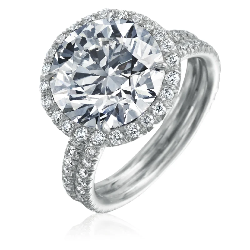 engagement-gold-bezel-ring-Round 5.45 Carat Ideal Cut Diamond Platinum Engagement Ring with Diamond Halo