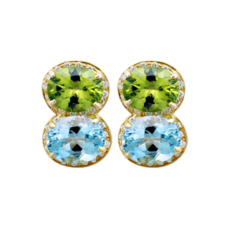 ladies-heart-rose-gold-earrings-Earrings-Blue Topaz, Peridot and Diamond