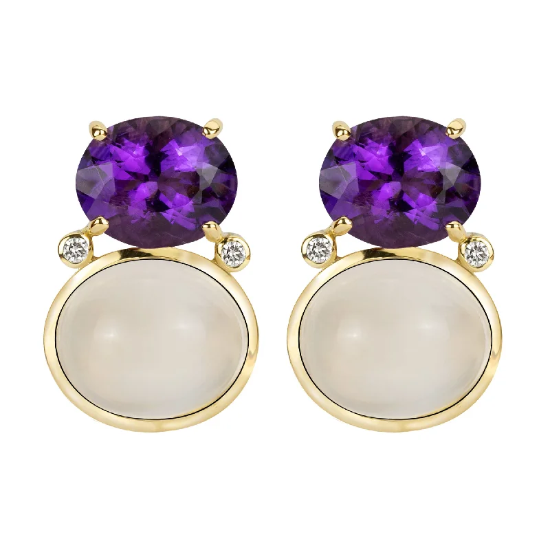 ladies-jacket-gold-earrings-Earrings - Amethyst, Moonstone And Diamond (2348C)