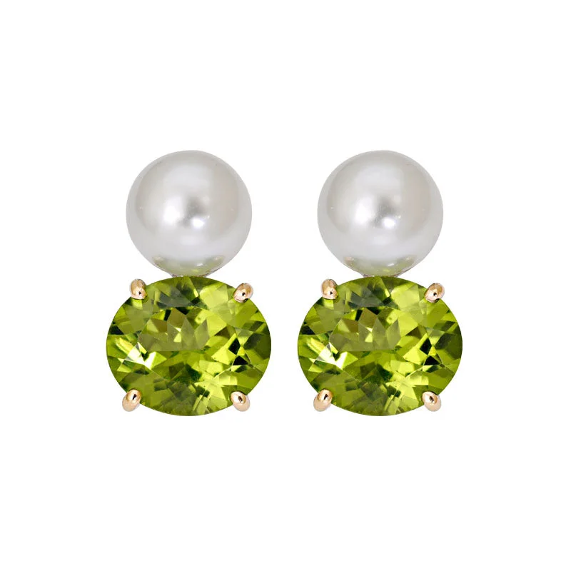 ladies-sterling-silver-chandelier-earrings-Earrings- Peridot and South Sea Pearl