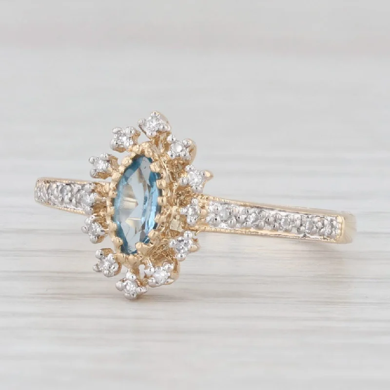 engagement-custom-silver-ring-Marquise Blue Topaz Diamond Halo Ring 14k Yellow Gold Size 6.5 Engagement