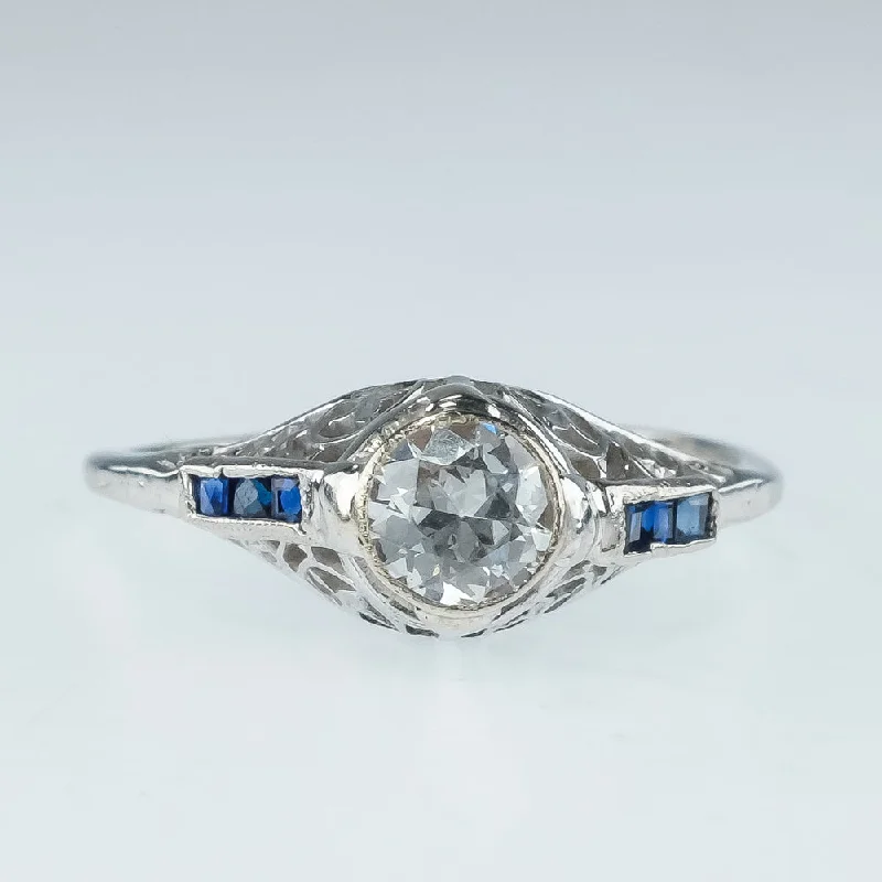 ladies-luxury-diamond-rings-950 Platinum 0.50ct Diamond Solitaire with Blue Sapphire Accents Ring Size 9