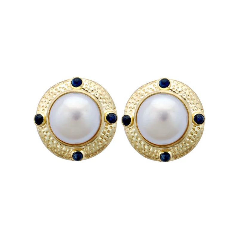 ladies-wedding-pearl-earrings-Earrings-Blue Sapphire and Pearl