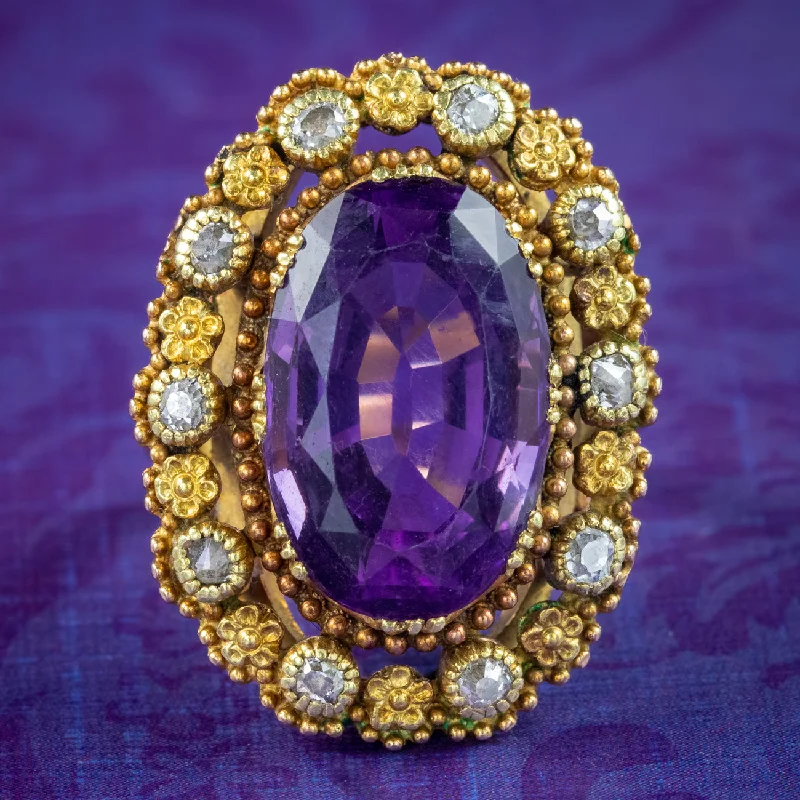 ladies-infinity-diamond-rings-Antique Victorian Amethyst Diamond Ring 7.2ct Amethyst