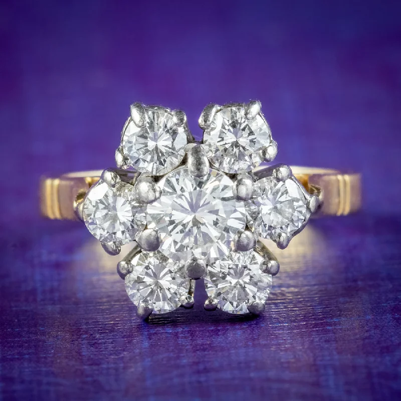 ladies-platinum-classic-rings-Vintage Diamond Daisy Cluster Ring 1.9ct Total Dated 1981