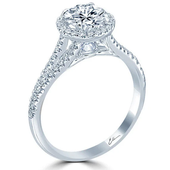 engagement-pear-cut-diamond-ring-Point of Love Round Brilliant 1 Carat Diamond Halo Platinum Engagement Ring Split Shank