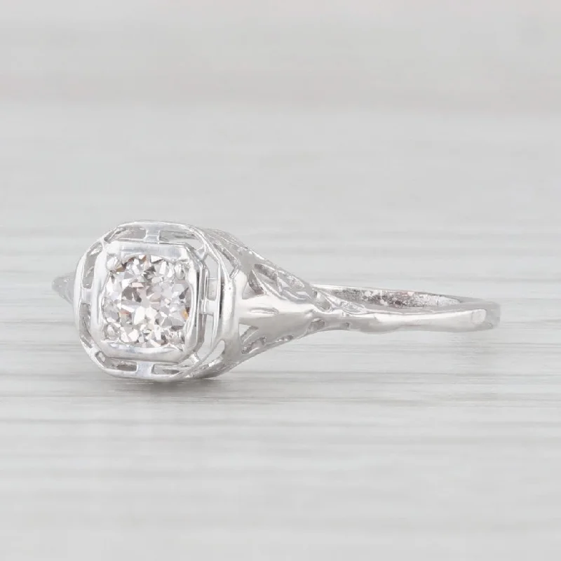 engagement-minimalist-silver-ring-Art Deco 0.25ct Diamond Solitaire Engagement Ring 14k White Gold Size 8.25