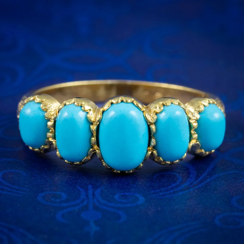 ladies-custom-sapphire-rings-Victorian Style Five Stone Turquoise Ring Silver 18Ct Gold Gilt