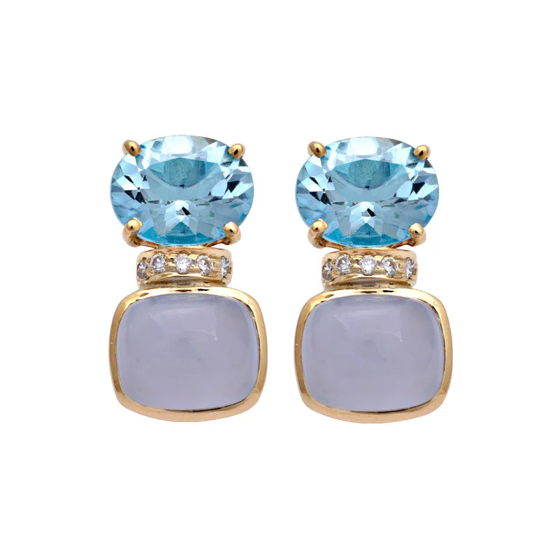 ladies-ethnic-gold-earrings-Earrings-Blue Topaz, Chalcedony and Diamond