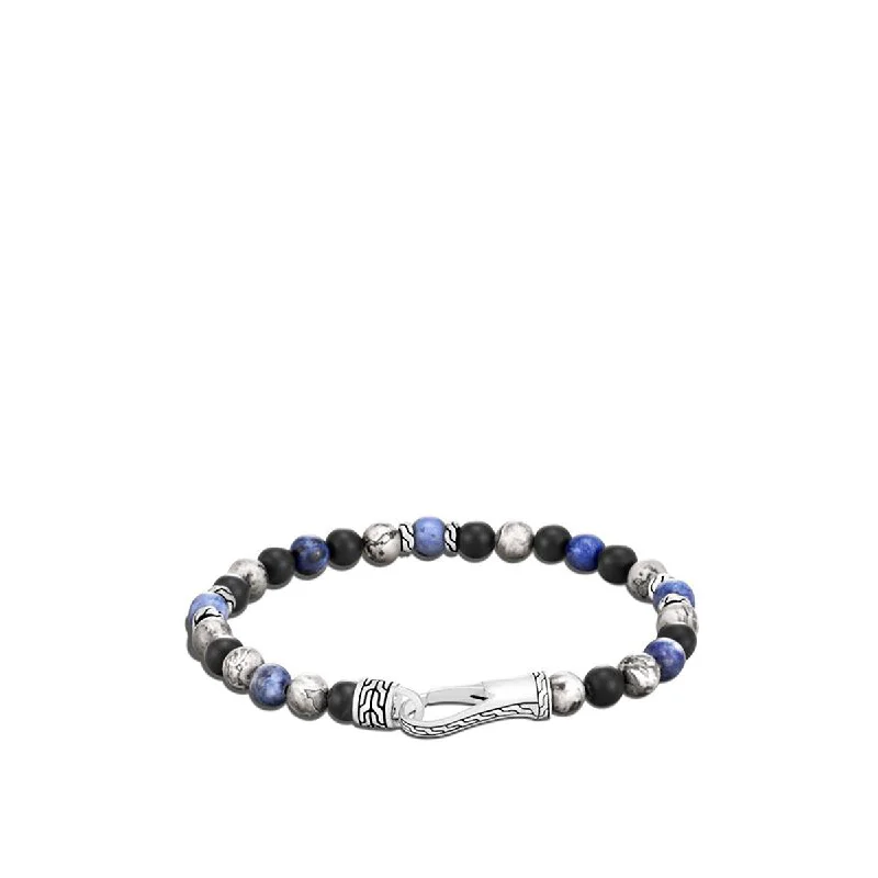 Ladies bracelets with navy tanzanite -Classic Chain Silver Bracelet with Sodalite, Jasper and Onyx Beads