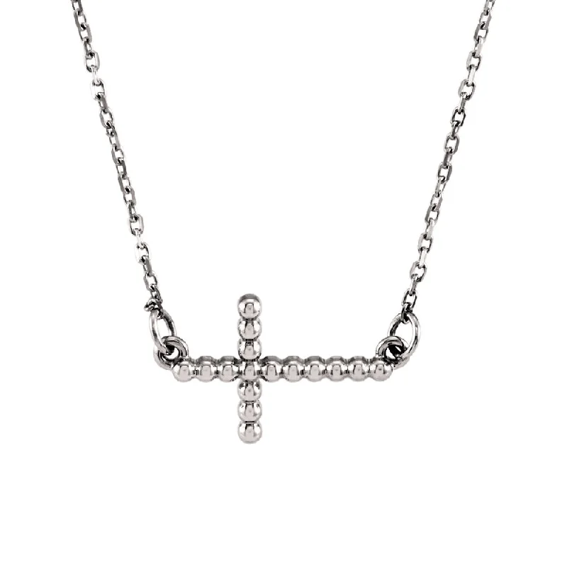 Ladies necklaces with claw charms -19.5mm Sideways Beaded Cross Necklace in 14k White Gold, 16.5 Inch