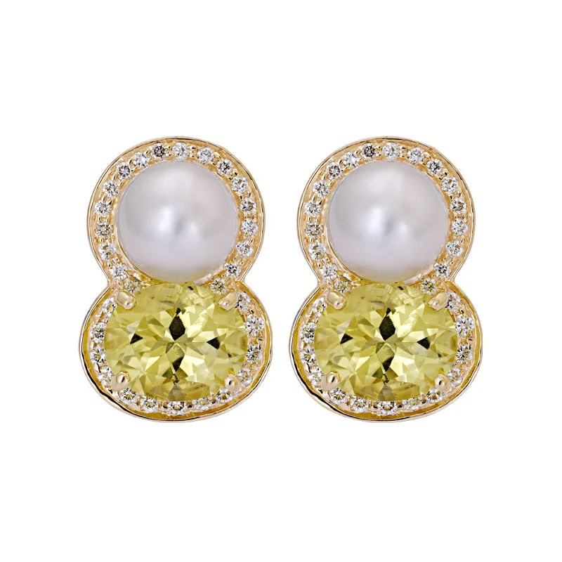 ladies-trendy-diamond-earrings-Earrings- Lemon Quartz, South Sea Pearl and Diamond