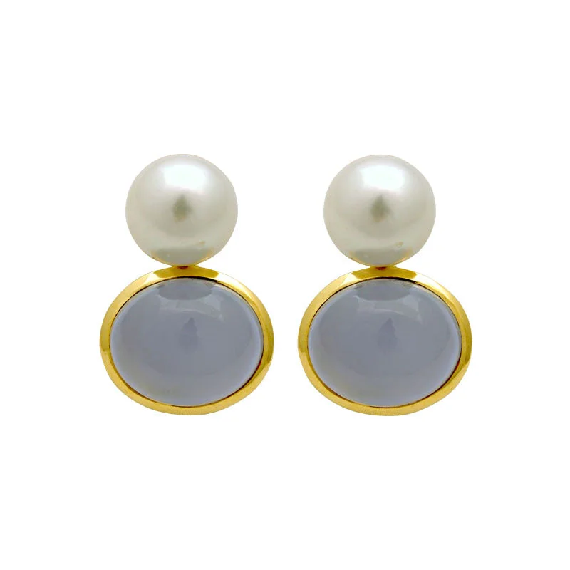 ladies-artisan-rose-gold-earrings-Earrings-Chalcedony and South Sea Pearl