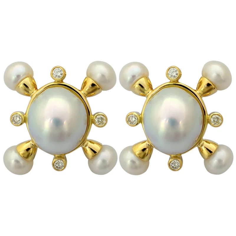 ladies-birthstone-stud-earrings-Earrings-Fresh Water Pearl, South Sea Pearl and Diamond