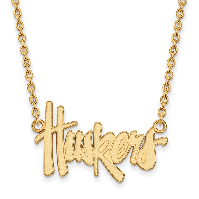 Ladies necklaces for new beginnings -14k Gold Plated Silver U of Nebraska Large Huskers Pendant Necklace