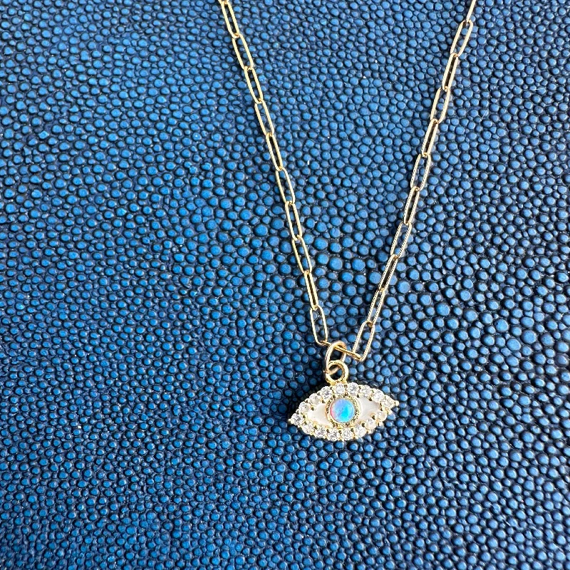 Ladies necklaces with streak pendants -Opal Evil Eye Necklace