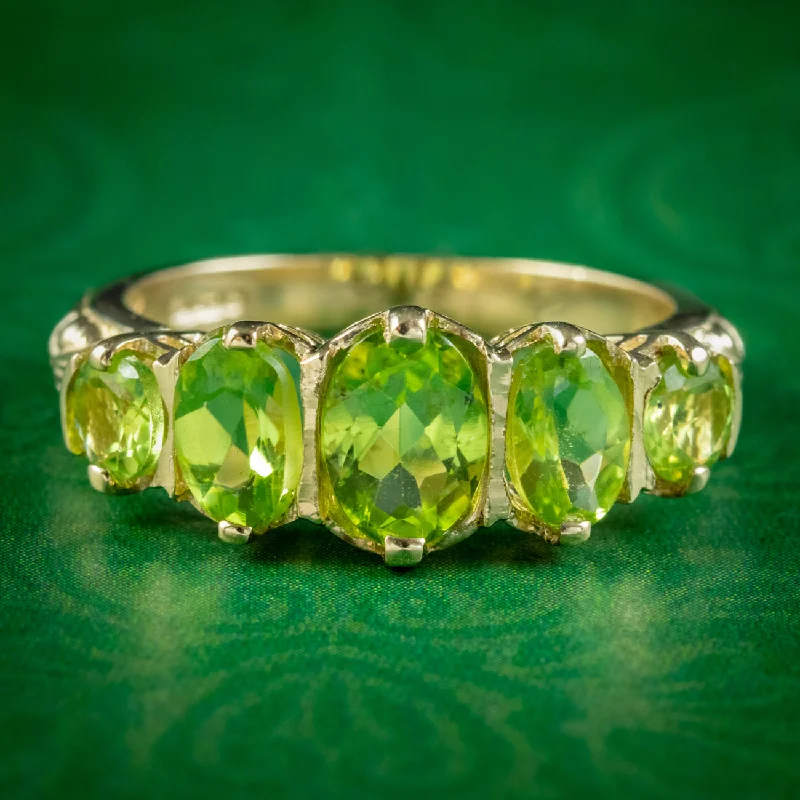 ladies-minimalist-sapphire-rings-Victorian Style Peridot Five Stone Ring 9ct Gold 2.5ct Of Peridot