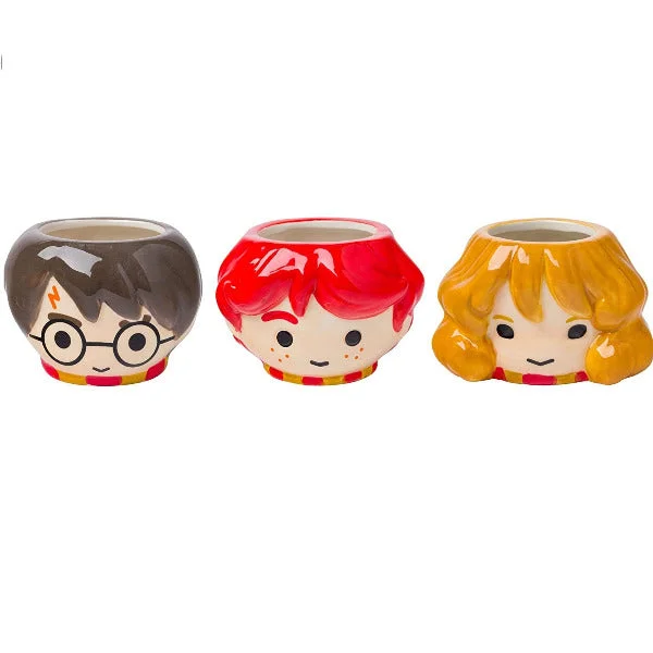 ladies-elegant-pearl-rings-Harry Potter Ceramic Sculpted Mini Cup Set of 3 Featuring Harry, Hermione, Ron