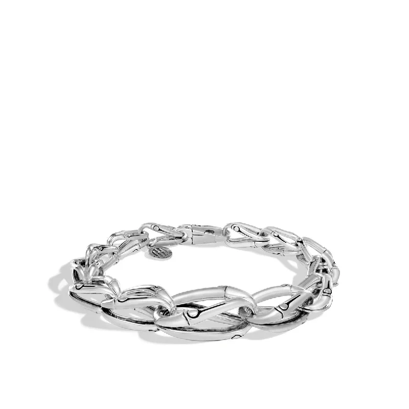 Ladies bracelets for fresh starts -Bamboo Silver Graduated Link Bracelet