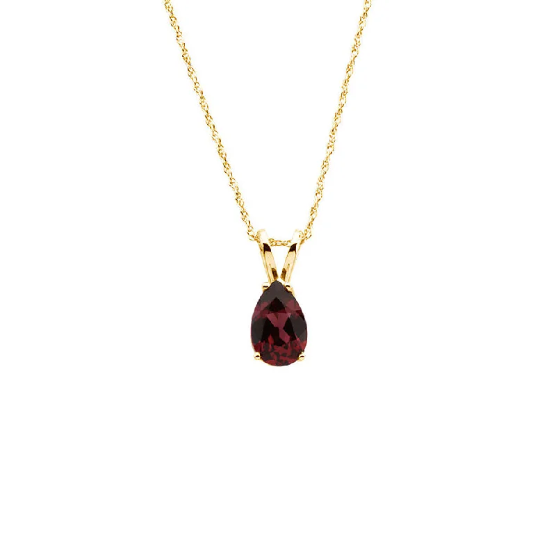 Ladies necklaces for conventions -8 x 5mm Rhodolite Garnet Teardrop Necklace in 14k Yellow Gold, 18 Inch