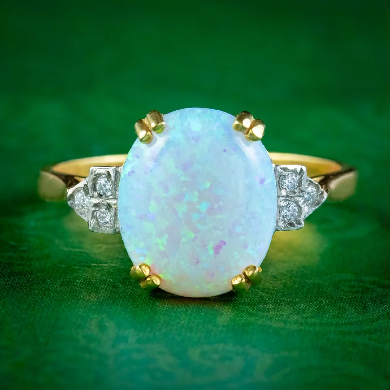 ladies-ruby-band-rings-Art Deco Style Opal Cz Ring 5ct Opal