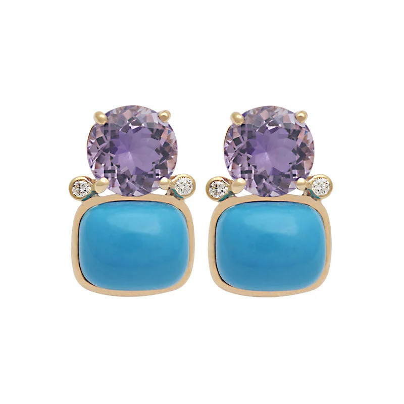 ladies-luxury-silver-earrings-Earrings-Amethyst, Turquoise and Diamond