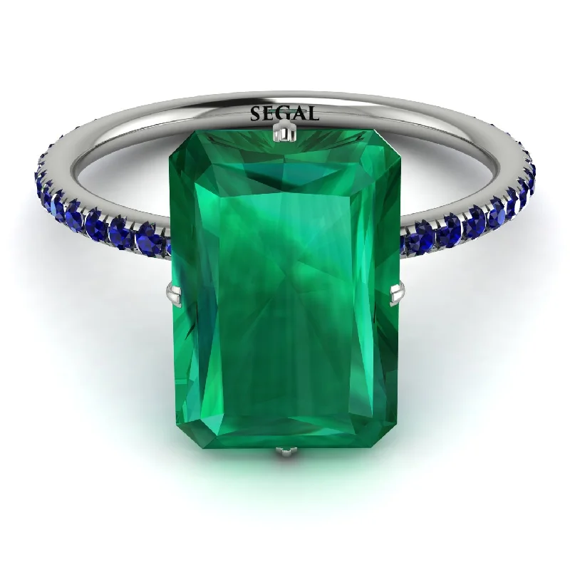 engagement-diamond-channel-ring-Hidden Halo Emerald Cut Emerald Engagement Ring - Vanessa No. 66