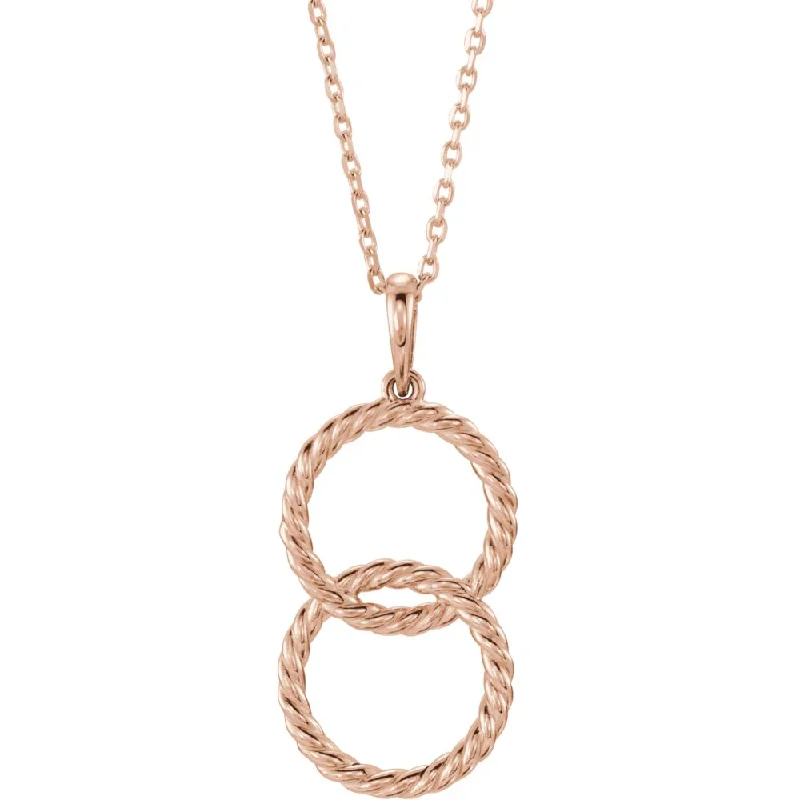 Ladies necklaces chic chains -14k Yellow, White or Rose Gold Double Rope Circle Necklace, 16-18 Inch