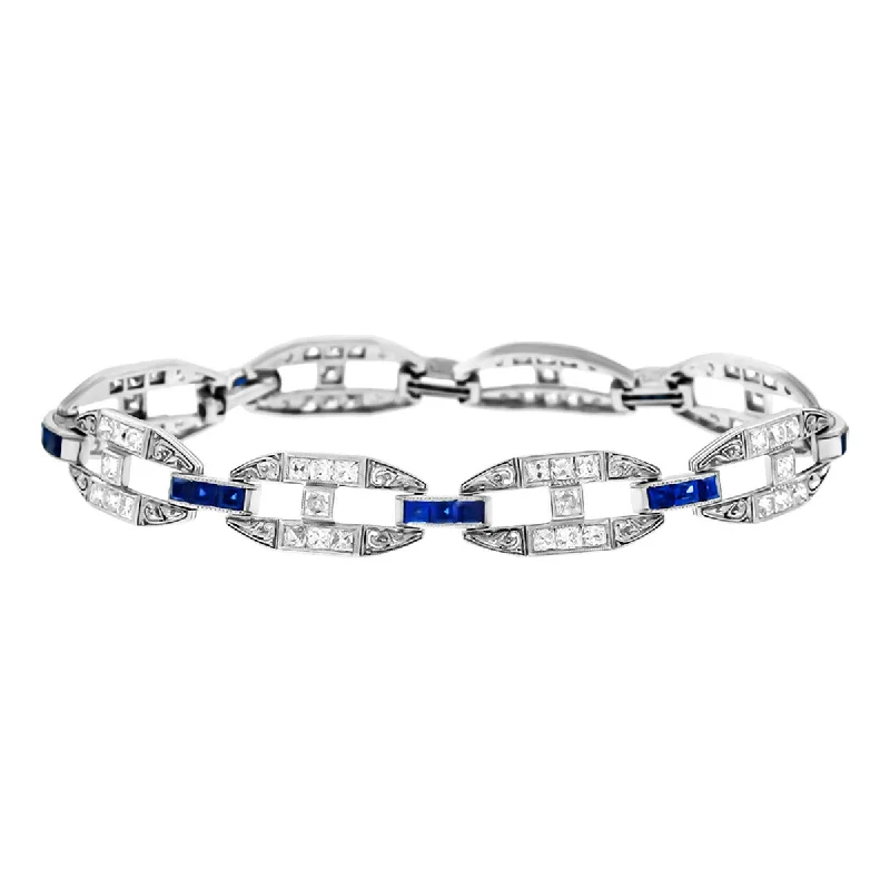 Ladies bracelets fun elegance -Art Deco Platinum Diamond and Sapphire Bracelet