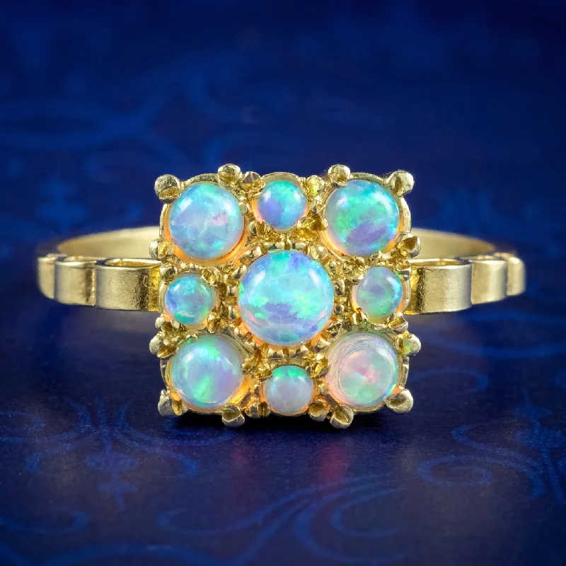 ladies-pear-cut-gold-rings-Victorian Style Opal Cluster Ring