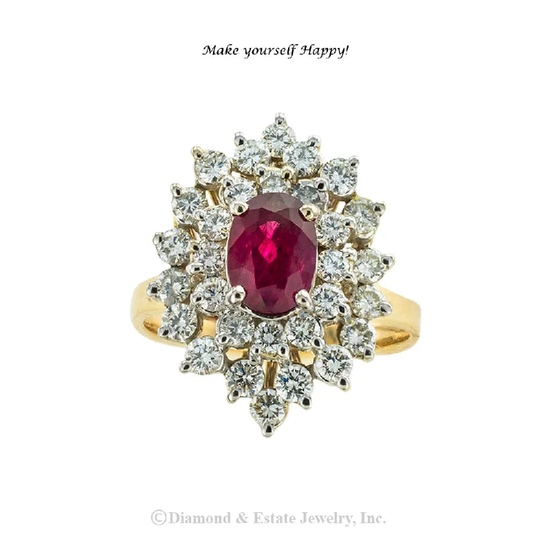 ladies-pearl-three-stone-rings-Ruby Diamond Gold Cluster Ring