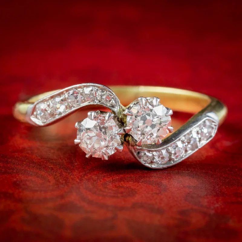 ladies-pear-cut-gold-rings-Antique Edwardian Diamond Toi Et Moi Twist Ring 0.66ct Of Diamond