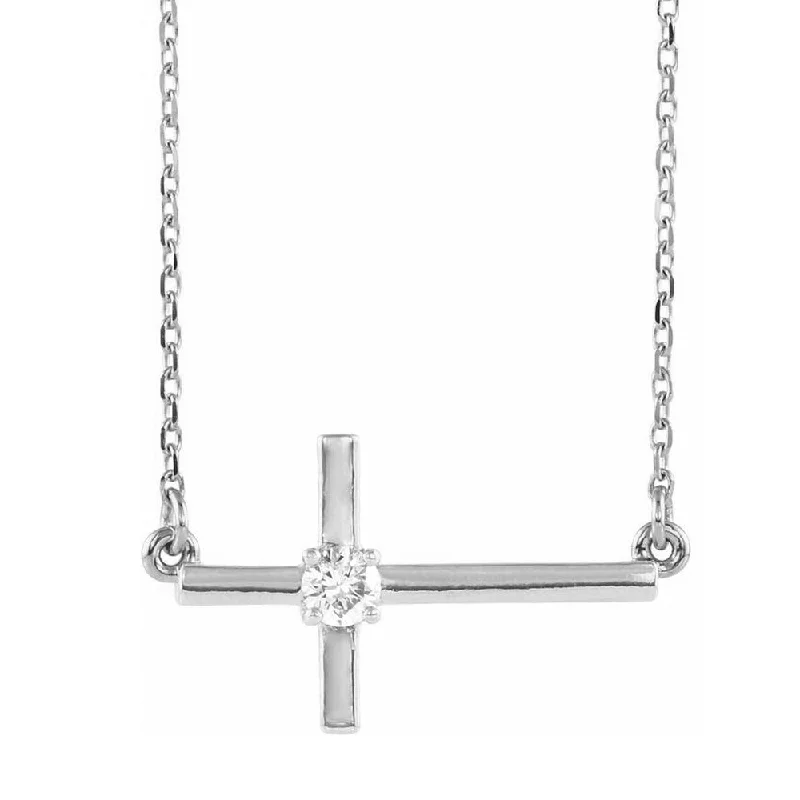 Ladies necklaces sleek silhouette -14K White Gold & Diamond Sideways Cross Necklace, 16-18 Inch