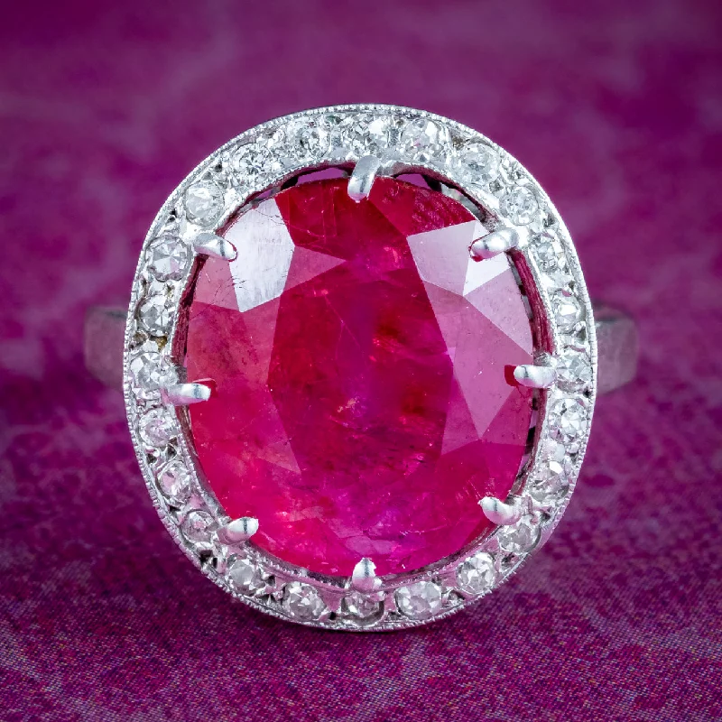 ladies-rose-gold-classic-rings-Vintage French Ruby Diamond Cluster Ring 9.2ct Burmese Ruby With Cert