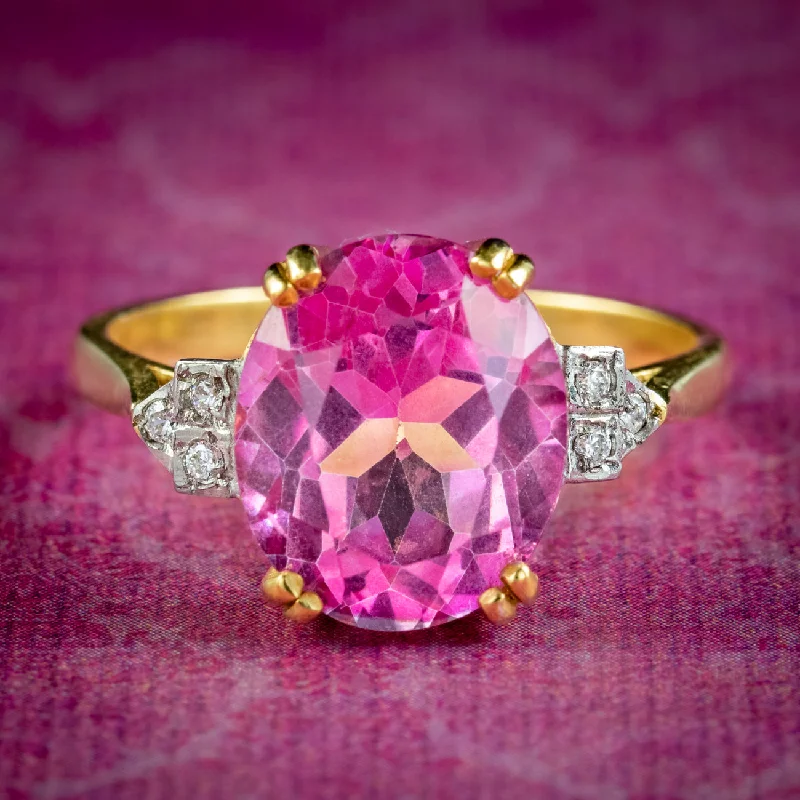 ladies-custom-sapphire-rings-Art Deco Style Pink Topaz Cz Cocktail Ring 5.2ct Topaz