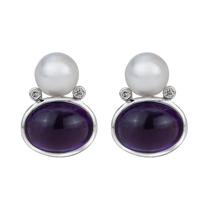 ladies-delicate-gold-earrings-Earrings - Southsea Pearl, Amethyst And Diamond