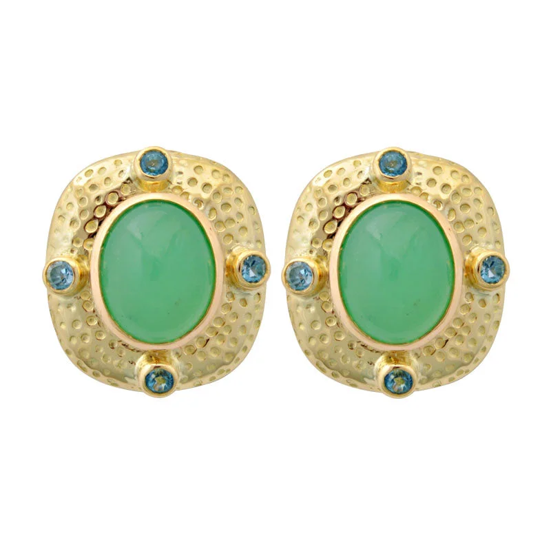 ladies-rose-gold-huggie-earrings-Earrings-Chrysoprase and Blue Topaz