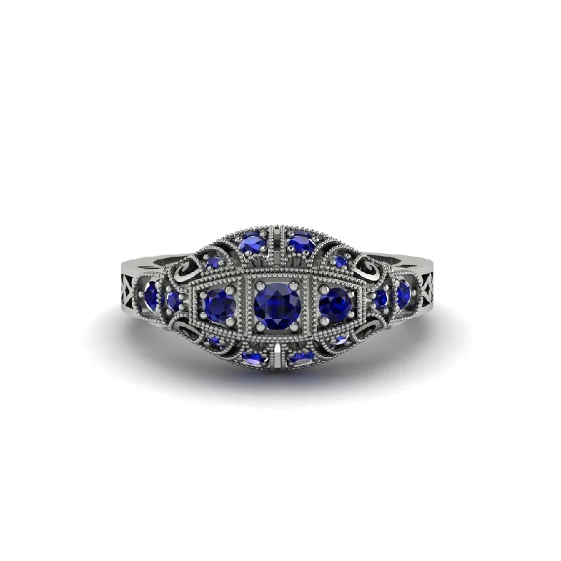 engagement-pearl-classic-ring-Sapphire 3-Stones Art Deco Engagement Ring - Aniyah No. 15