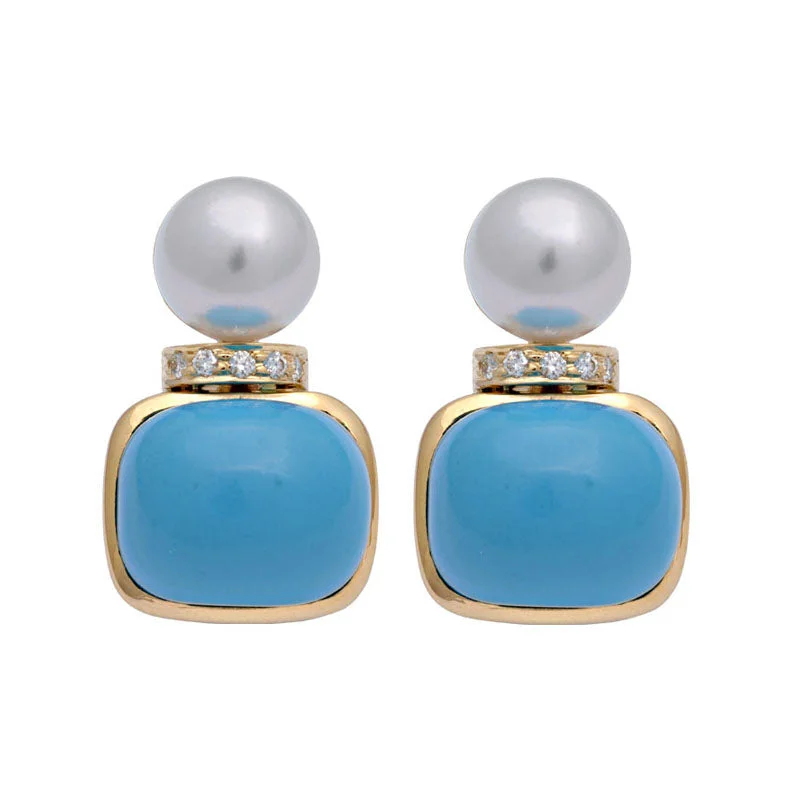 ladies-party-silver-earrings-Earrings-Turquoise, South Sea Pearl and Diamond