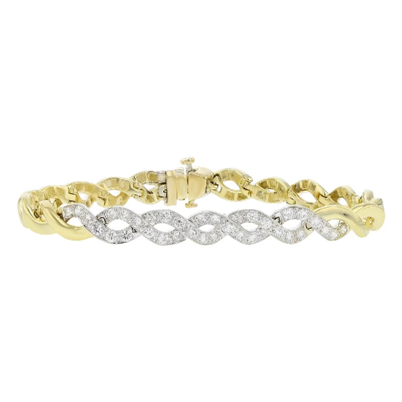 Ladies bracelets with ripple charms -18K Yellow Gold Flexible Twist Diamond Bracelet