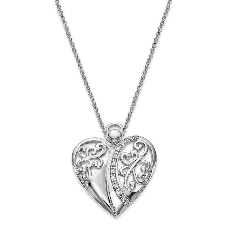 Ladies necklaces for family ties -Rhodium Plated Sterling Silver & CZ Angel of Love Necklace, 18 Inch