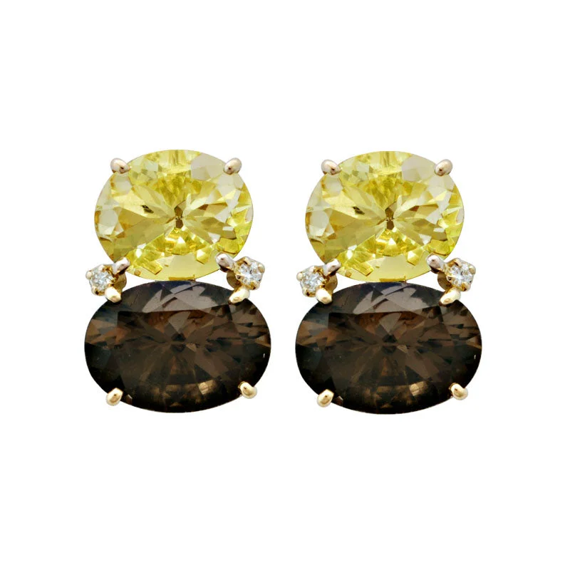 ladies-trendy-diamond-earrings-Earrings-Lemon Quartz, Smokey Quartz and Diamond