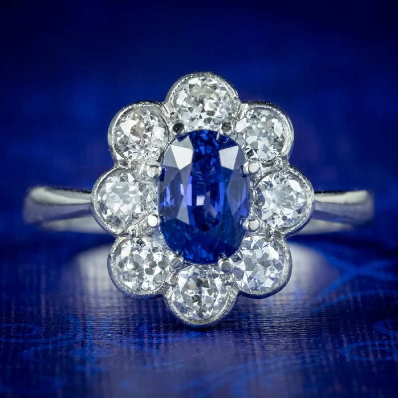 ladies-rose-gold-unique-rings-Edwardian Style Sapphire Diamond Cluster Ring 1.65ct Sapphire