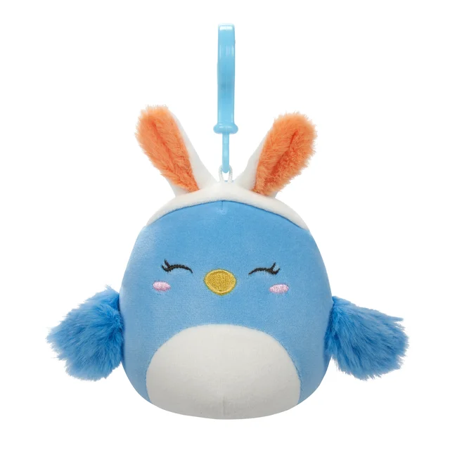 ladies-princess-cut-diamond-rings-Spring Squishmallow Bebe the Blue Bird with Yellow Beak and Bunny Ears 3.5" Clip Stuffed Plush by Kelly Toy