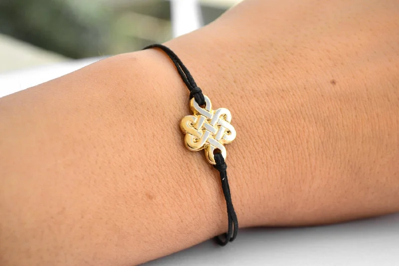 Ladies bracelets with constellation stones -Gold Infinity bracelet for women, endless celtic knot bracelet, black string