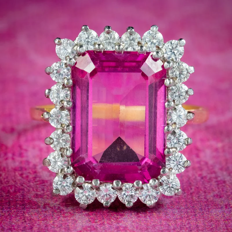 ladies-white-gold-unique-rings-Art Deco Style Pink Topaz Cocktail Ring 9ct Topaz