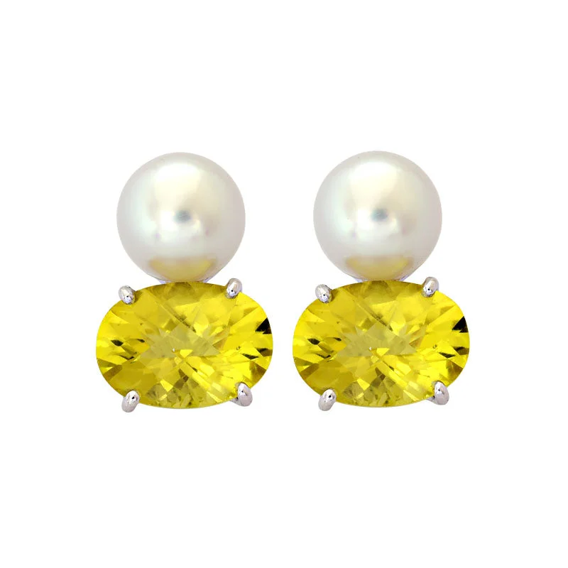 ladies-wedding-silver-earrings-Earrings-Lemon Quartz and South Sea Pearl