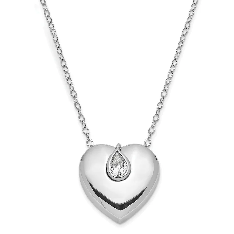 Ladies necklaces with pink coral -Sterling Silver & CZ Missing You Heart Ash Holder Necklace, 18 Inch