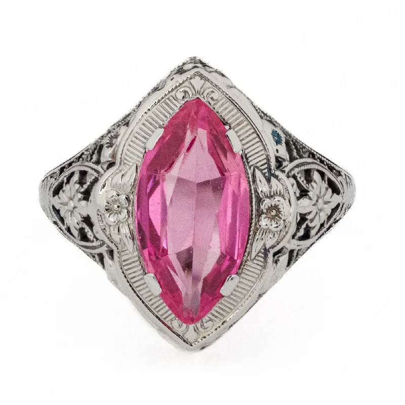 ladies-marquise-cut-silver-rings-2.00ctw Lab Pink Sapphire Accented Ring in 18K White Gold