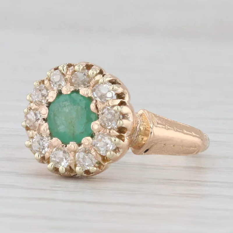 engagement-white-gold-filigree-ring-Antique 1.15ctw Emerald Diamond Halo Ring 15k Yellow Gold Size 5 Engagement